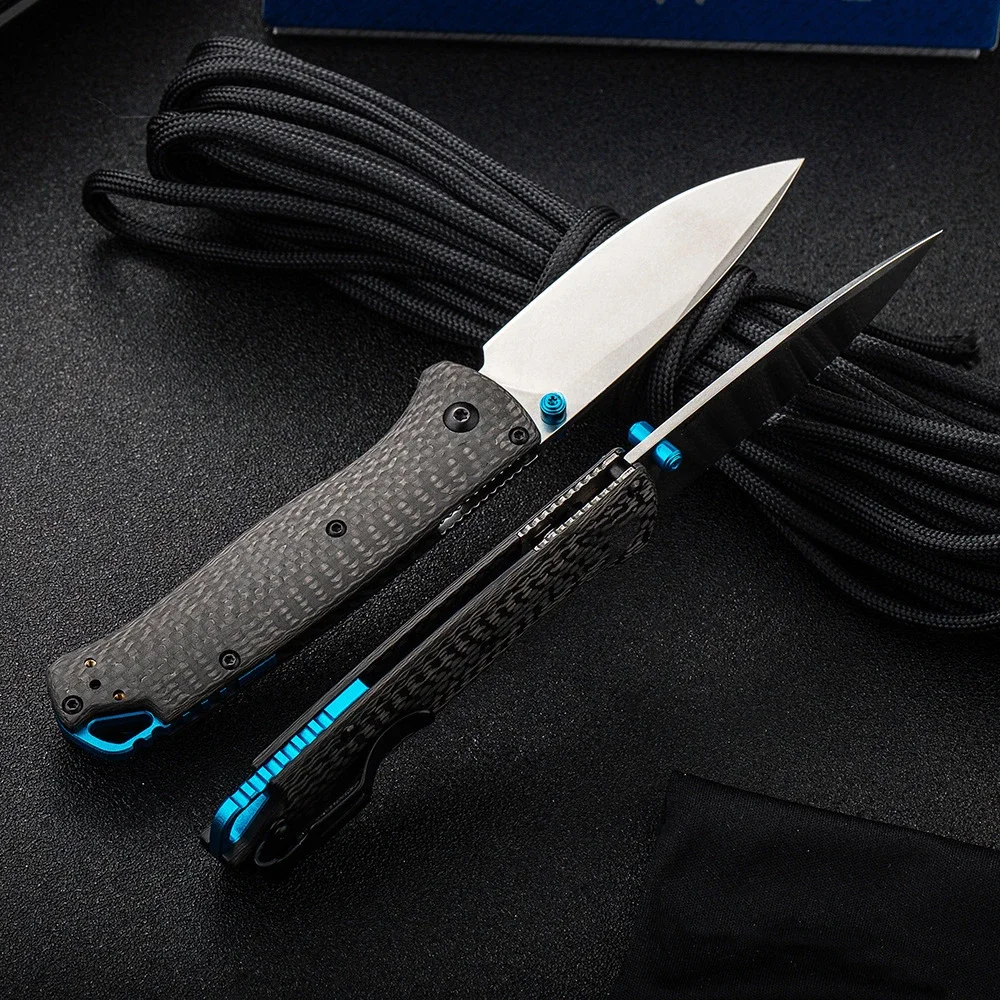 Mini BM 533-3 EDC Folding Knife Carbon Fiber Handle Stone Wash S90V Blade Camping Self Defense Fishing Hunting Pocket Knives