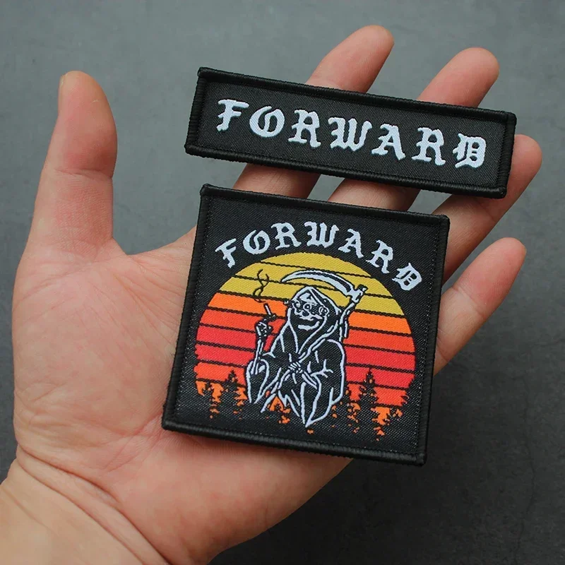 FOG Forward Embroidered Patches Sunny Side Scythe Reaper Armband PVC Morale Badge Hook&loop Tactical Patches for Backpack