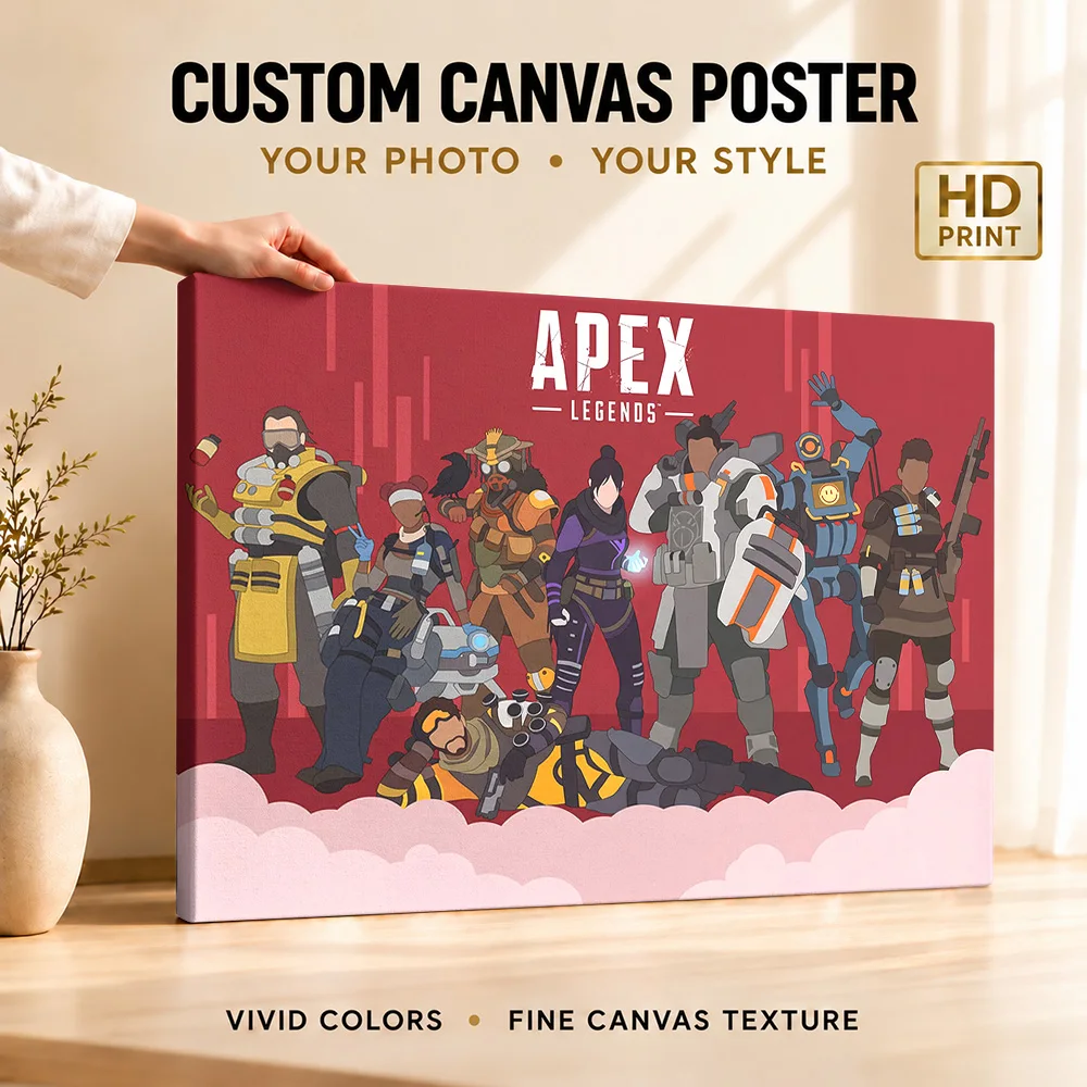 Apex Legends Squad Game Gallery Wrapped Canvas Print Customized Photo, Colorful Character Illustration Wall Art For Man Cave