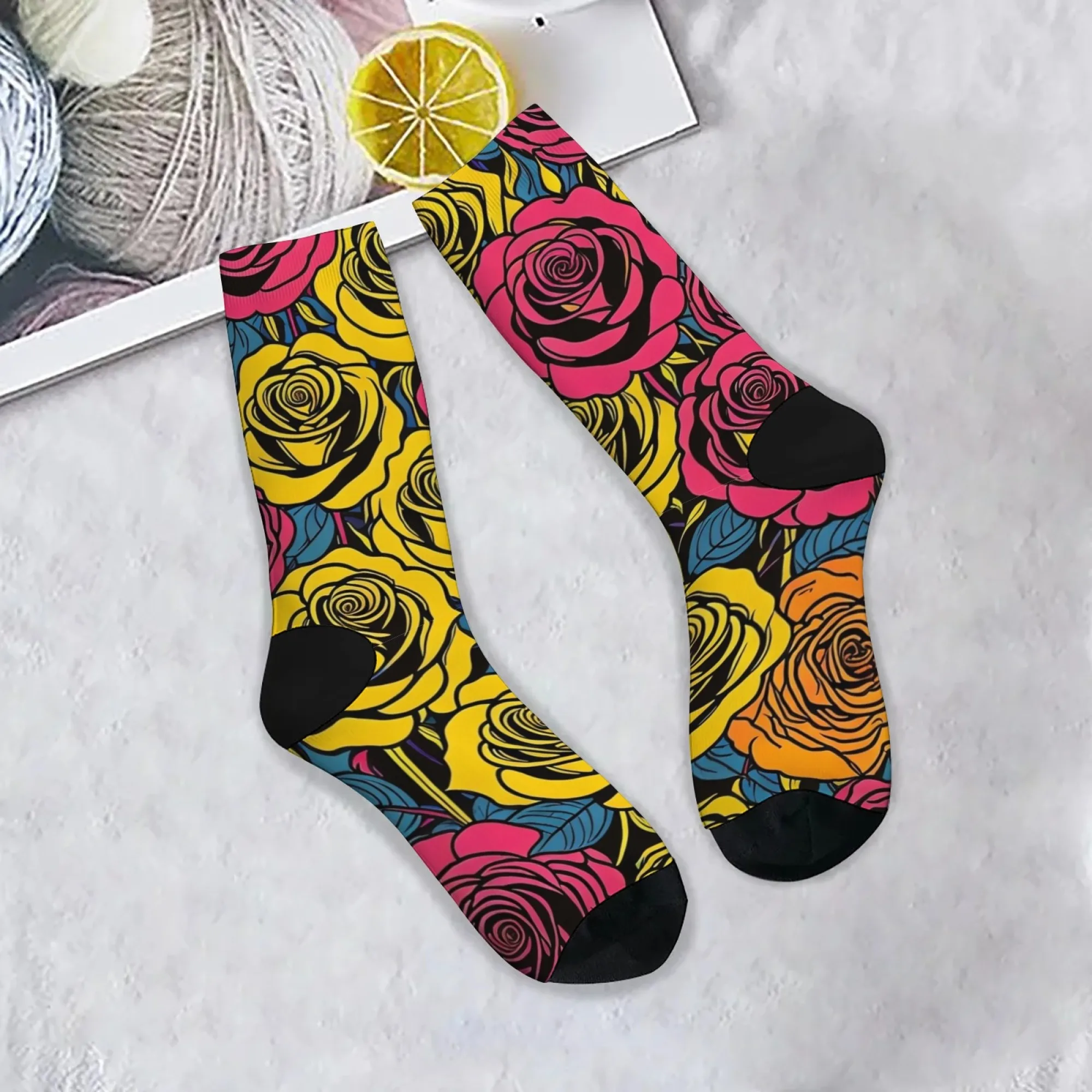 Romantische Rose Thema Casual Socken Bequeme Atmungsaktive Rutschfeste Damensocken Neuheit Harajuku Straße Hip-Hop Crew Socken Geschenk