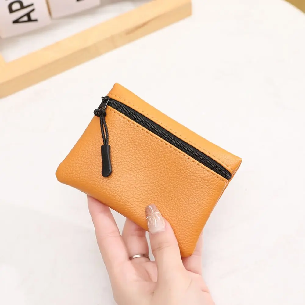 Simple Solid Color Mini Coin Purse Zipper PU Leather Small Wallet Storage Pouch Money Pocket Women Men