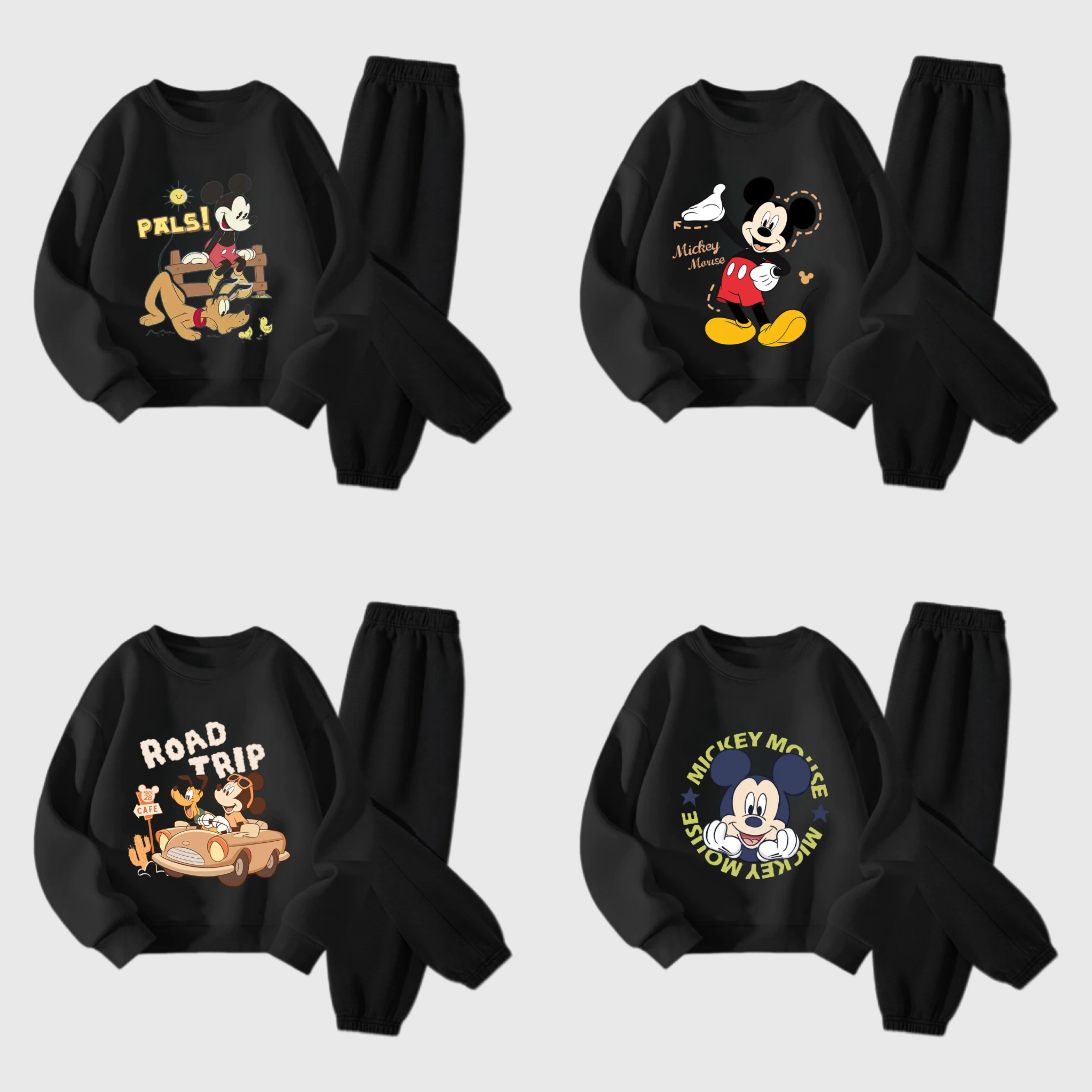 

Black 2Piece Set Boys Child Long-sleeved Tracksuits Mickey Mouse Sweatshirts+Pants Autumn Costume Casual Sports Wear Trendy