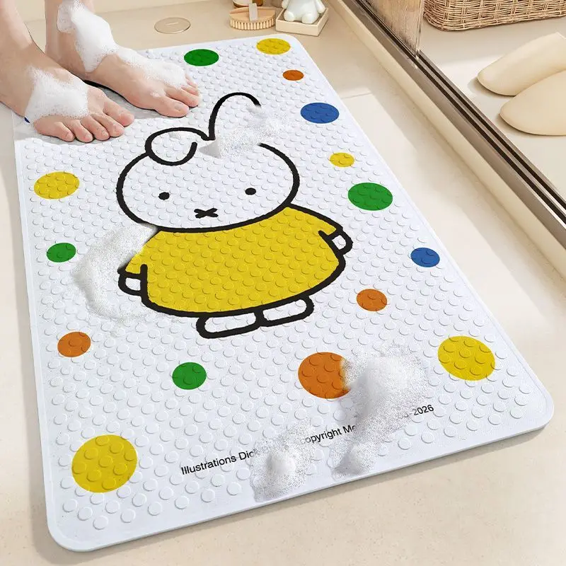 Anime Miffy Bathroom Floor Mat Strong Suction Cups Non-Slip Wear-Resistant Easy-Clean Bath Mat for Shower Room Toilet Foot Pad