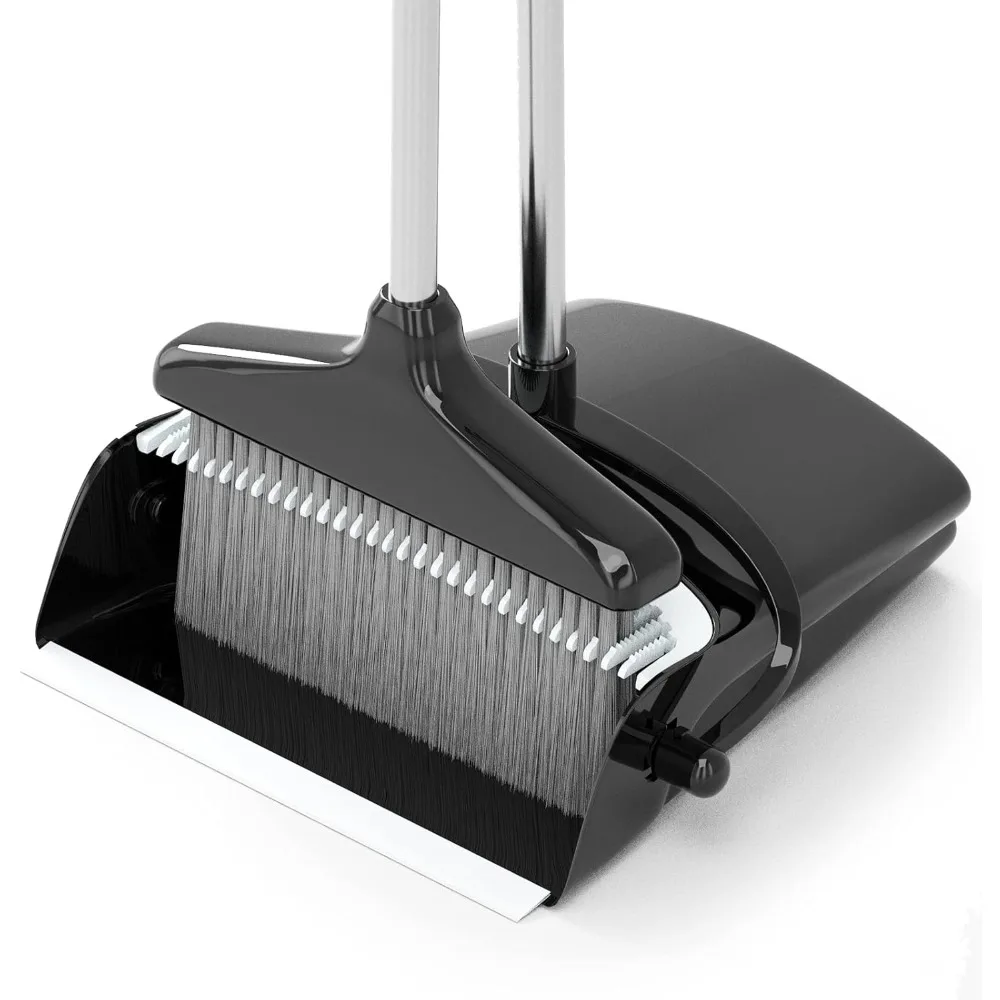 

Broom & Dustpan Combo Set with 54” Long Handle for Home Kitchen Office Cleaning, Lightweight Sweeping Kit (Black & Grey)