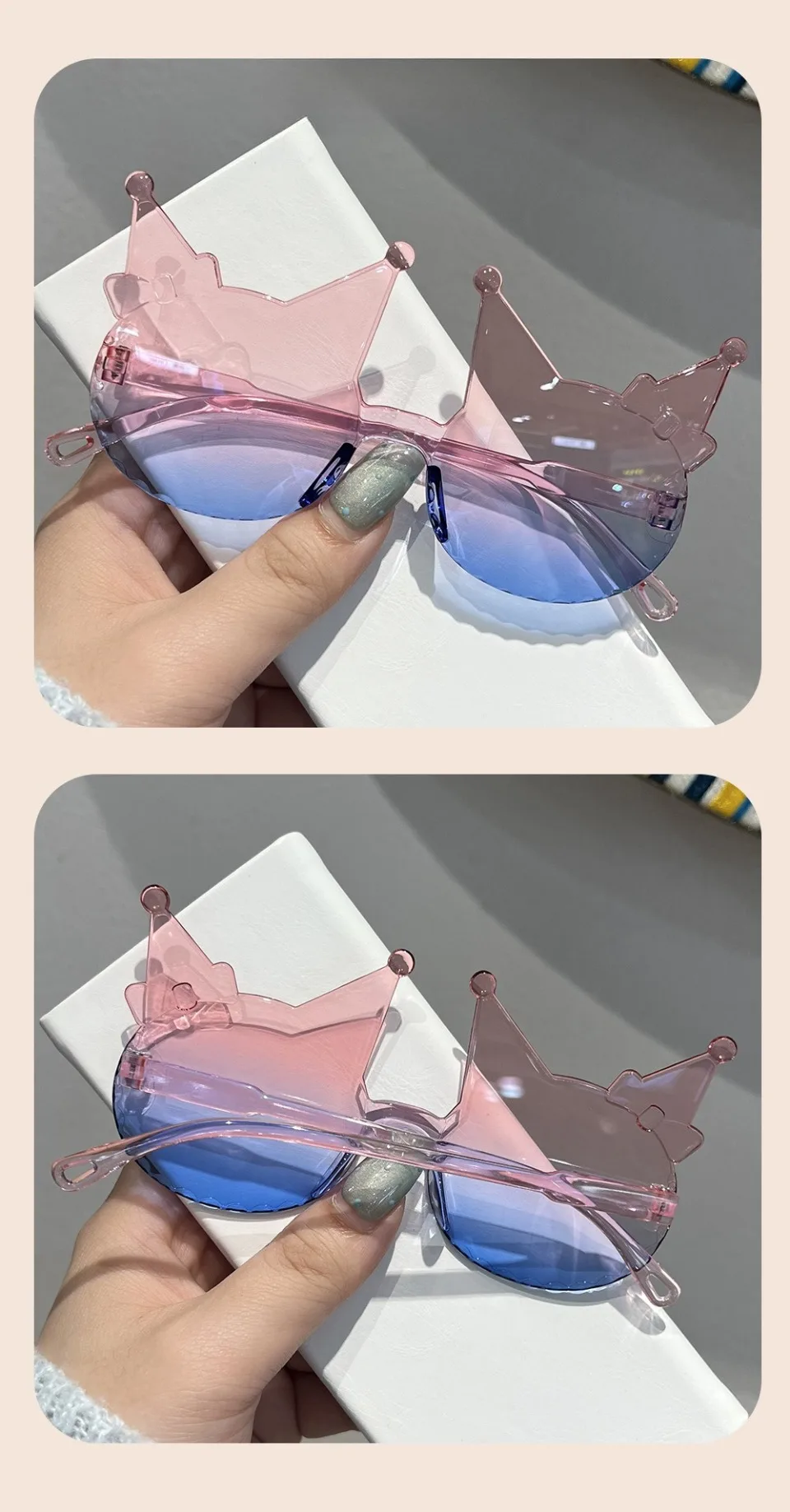 Randlose, kätzchenförmige Sonnenbrille für Mädchen, 2025, neue Farbverlaufs-Sonnenbrille mit mehrfarbigem Dekor, niedliche Bonbonfarben-Kindertöne – Detail 12