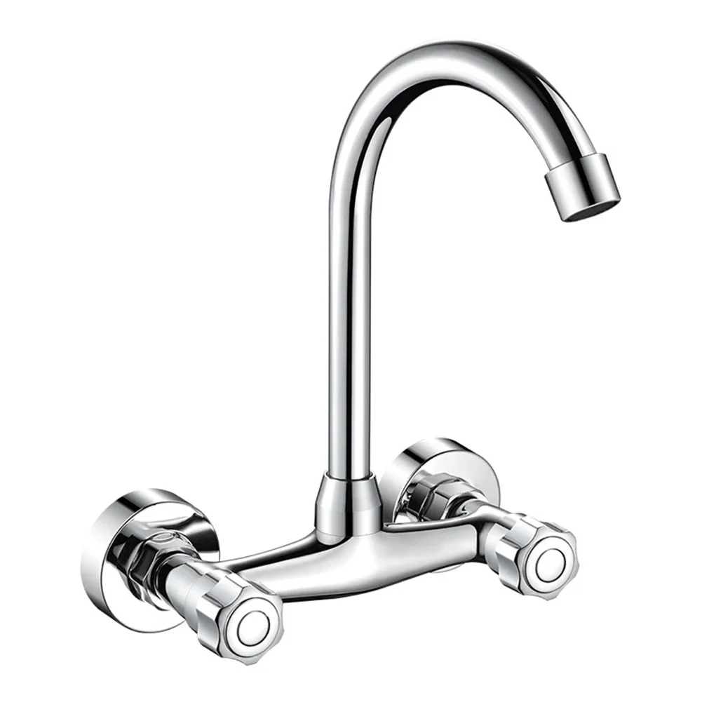 

Kitchen Faucet Wall Mounted Brass Sink Faucet Mixer 360 Degree Swivel Double Hole Bathroom Hot And Cold Mixing Valve Tap ﻿