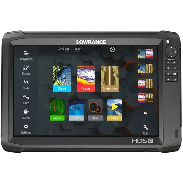 Lowrance HDS-12 Live Fish Finder with Active Imaging 3-in-1 Transom Mount Transducer C-MAP Pro Chart