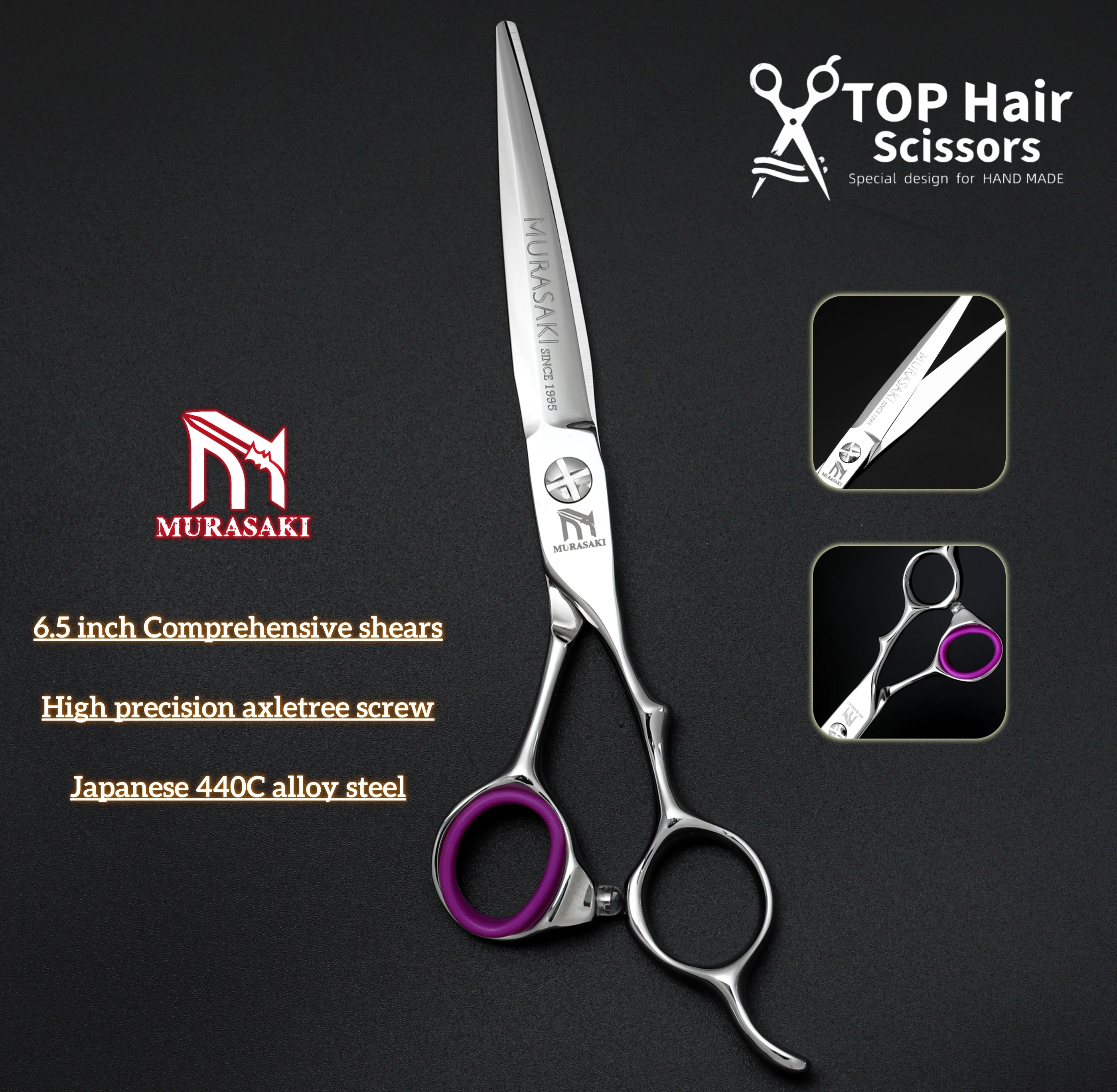 مقص تصفيف الشعر الاحترافي من MURASAKI، مقصات حلاقة مقاس 6.1-6.5-6.8 بوصة 440C، مقبض مريح لقص الشعر