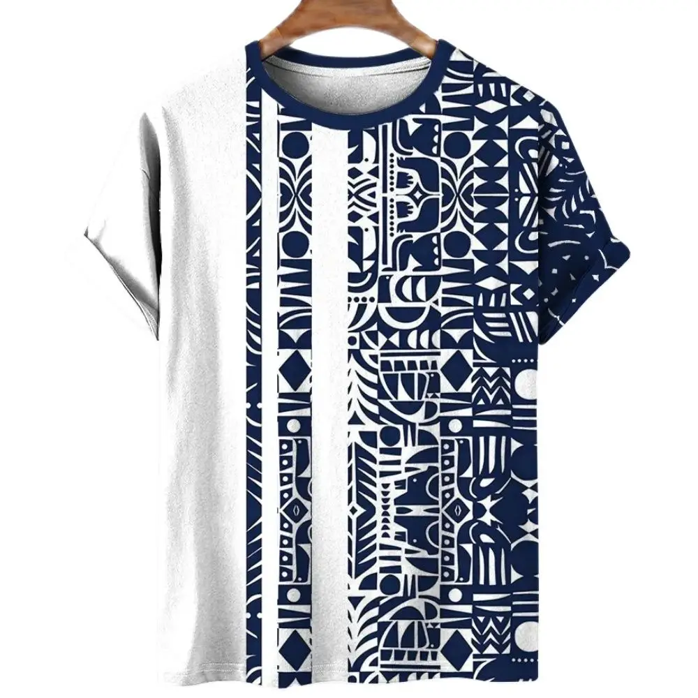 Geometric Stripe Pattern Summer Printed High-Quality Men's Top Daily Simple Casual Fashion Oversized Shirt Crewneck Short Sleeve