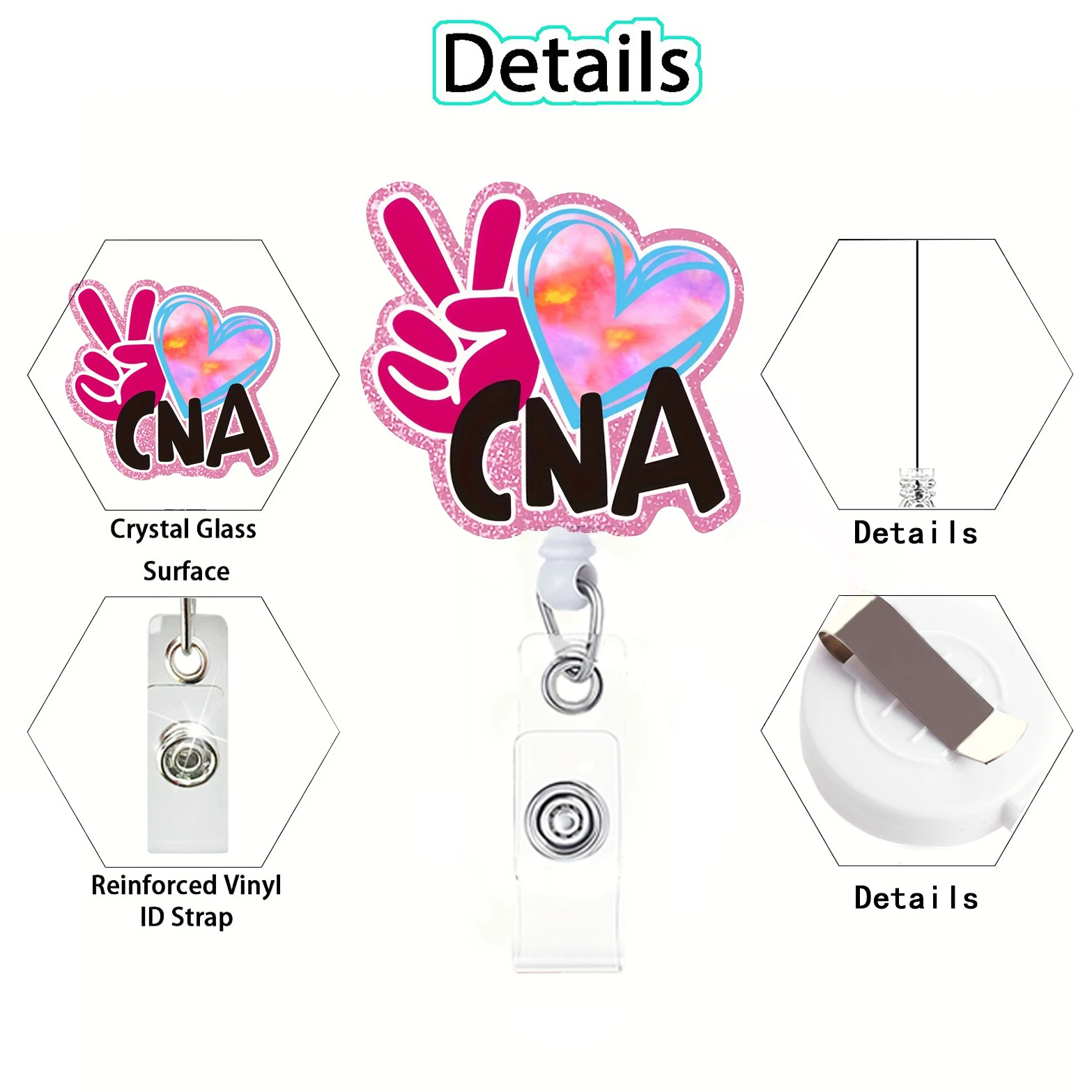 Shiny Nurse Doctor CNA RN Acrylic Retractable Badge Reel with Acrylic Horizontal Badge Card Holder Medical Supplies Accessories