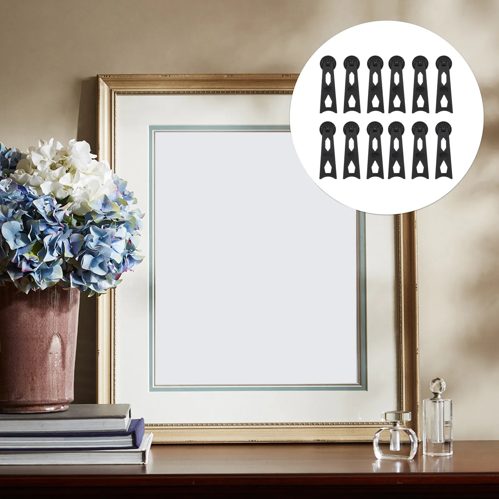 12Pcs Lightweight Plastic Photo Frame Holders Rotating Desktop Display Racks Non-Slip Picture Frame Support Home Office Decor