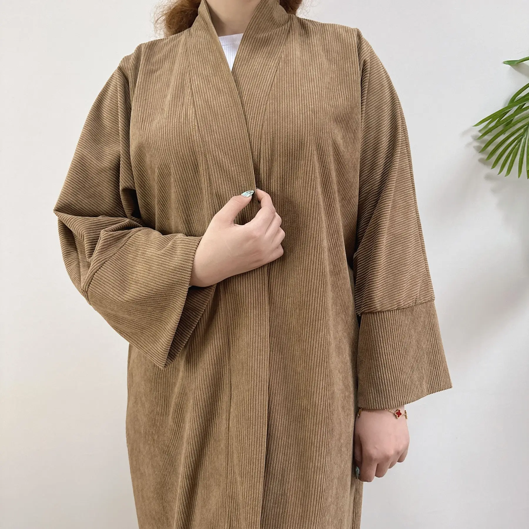 Autumn Winter Corduroy Kimono Cardigan Women Muslim Maxi Dress Dubai Open Abaya Kebaya Islam Clothing Ramadan Caftan Femme Robe