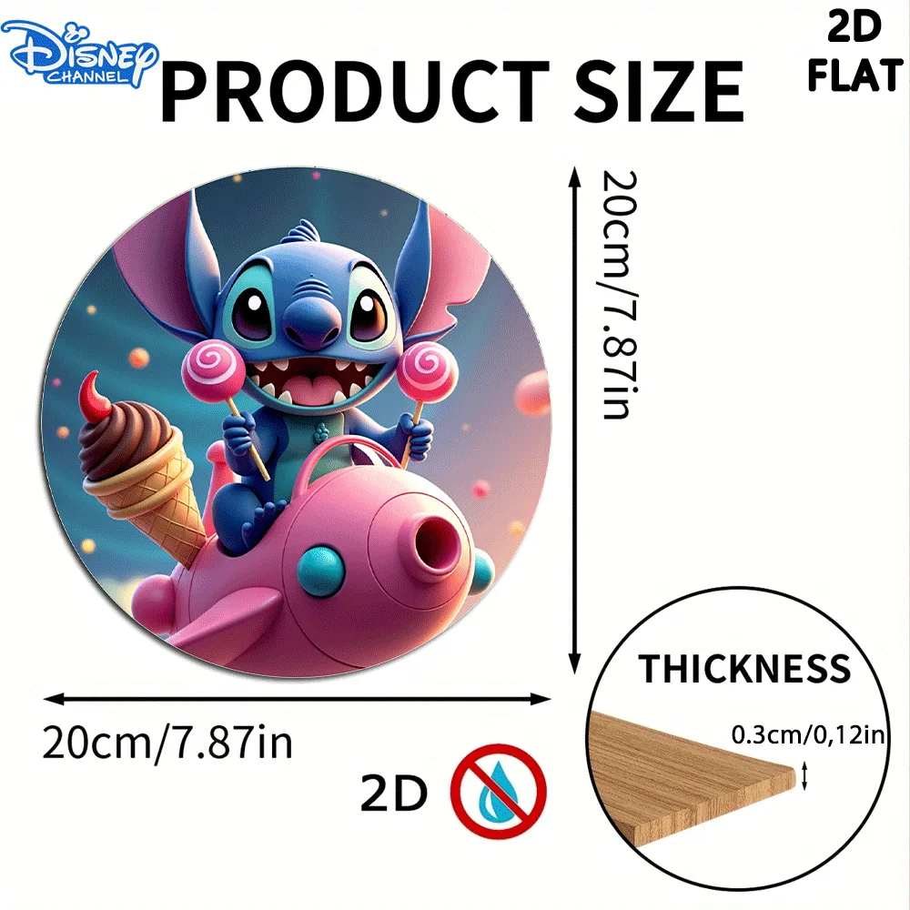 مسطح ثنائي الأبعاد، ديكور منزلي رسمي من ديزني ثنائي الأبعاد - قطعة واحدة من لوحة تعليق الباب الخشبي المستدير (7.87 × 7.87 بوصة)، خشب مع مخروط آيس كريم و