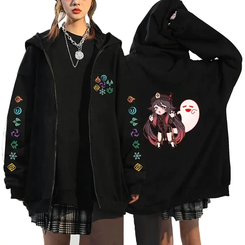 

2025 yiyi Genshin Impact Kaedehara Kazuha Hu Tao Cartoon Graphic Zipper Hoodies Jacket Women Men Autumn Oversized Sweats