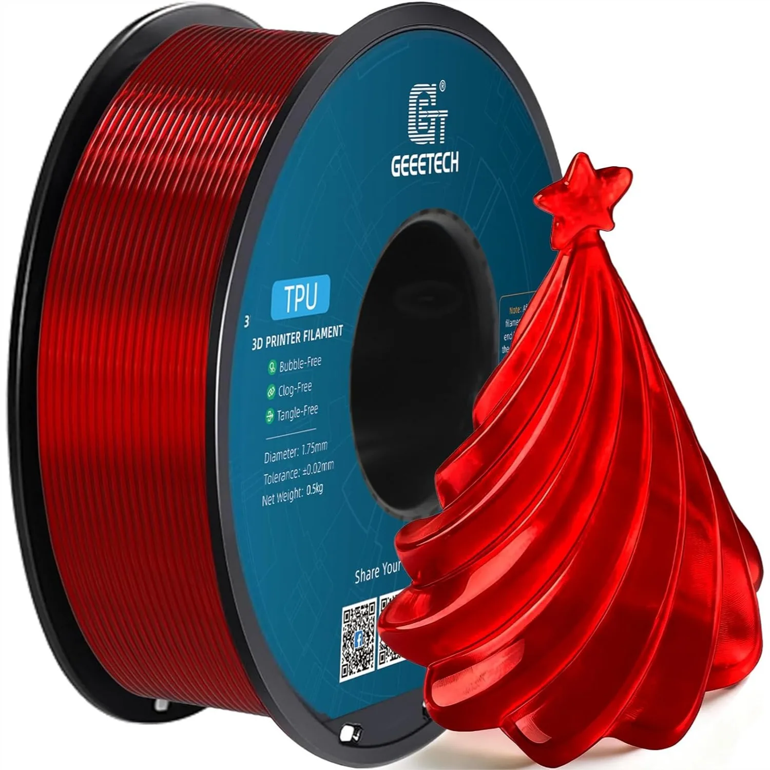 

TPU Filament 1.75mm, 1KG Spool – 95A Flexible 3D Printer Filament, High Elasticity, Dimensional Accuracy ±0.03mm, Fits Most FDM