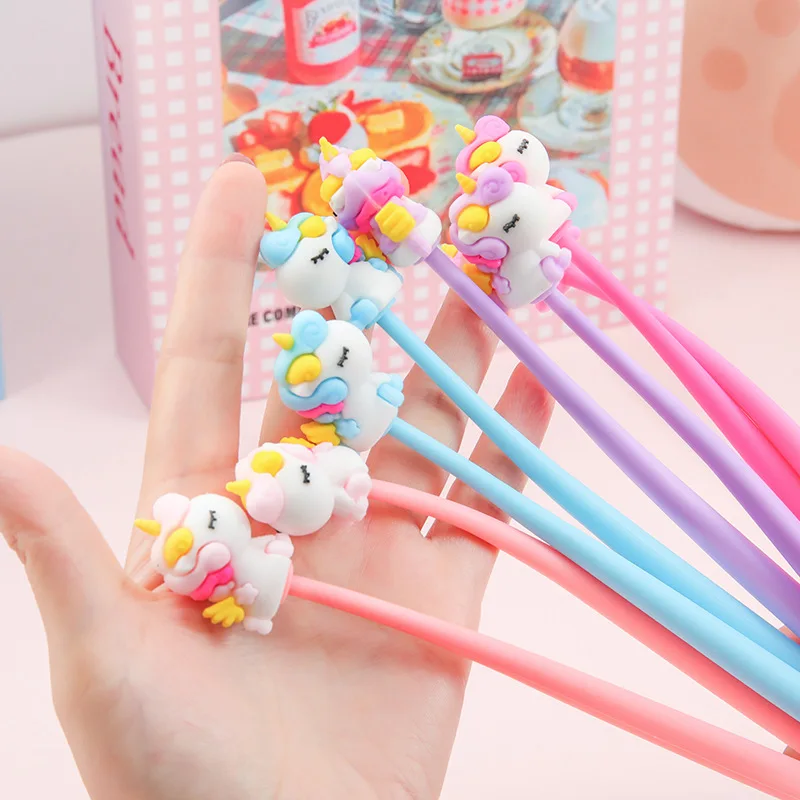 10Pcs/Lot Kawaii Stationery Cute Unicorn Gel Pen 0.5mm Black Ink Shake Neutral Pens for Student School Office Writing Supplies