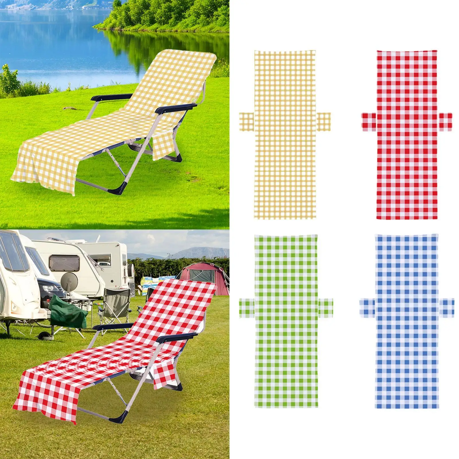 Sun Lounger Beach Towel with Pockets Comfortable for Pool Outdoor Courtyard