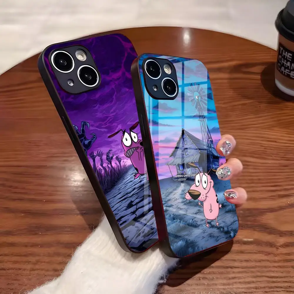 Coque de téléphone C-Courage Cowardly Dog pour iPhone 17 Pro Max 16 15 14 Pro Max 13 11 Plus en verre