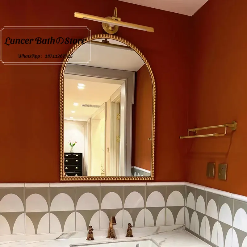 European Arched LED Bathroom Mirror, Minimalist Wall Mounted Vanity Mirror, Anti-Fog Illuminated Mirror for Sink