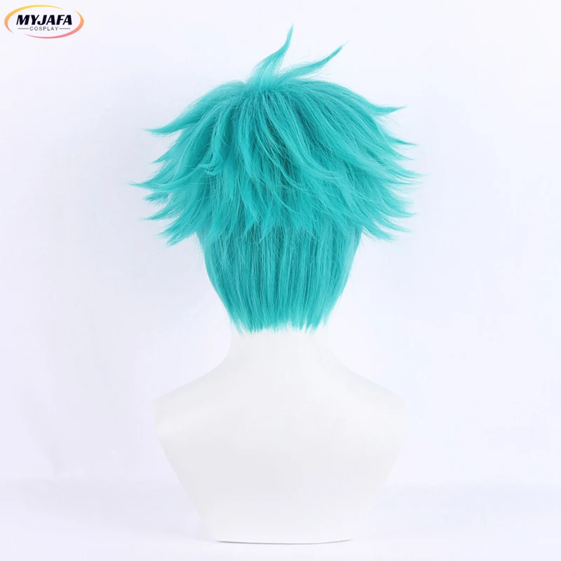 Heartsteel-Aphelios Peruca Cosplay com Boné, Cabelo Sintético Azul e Verde Curto, Resistente ao Calor, Perucas de Anime de Jogo