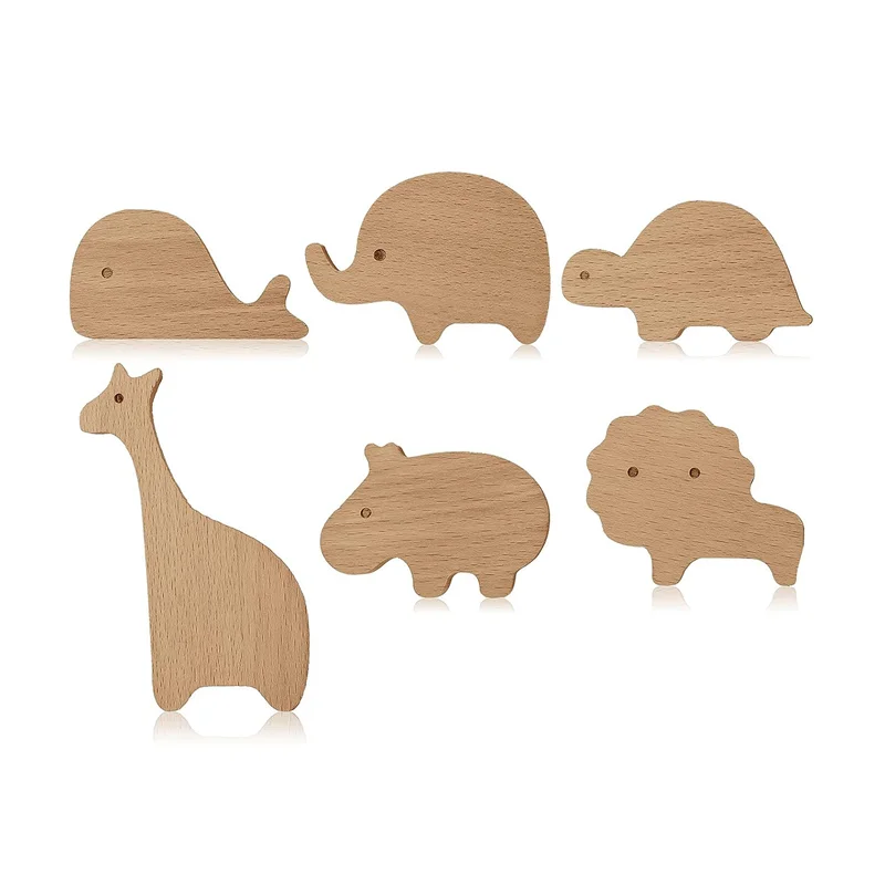 Perillas de gabinete de animales de madera Perillas de tocador decorativas con tornillos Tiradores de tocador Perillas de animales de bosque marino de madera 6 piezas Durable-A