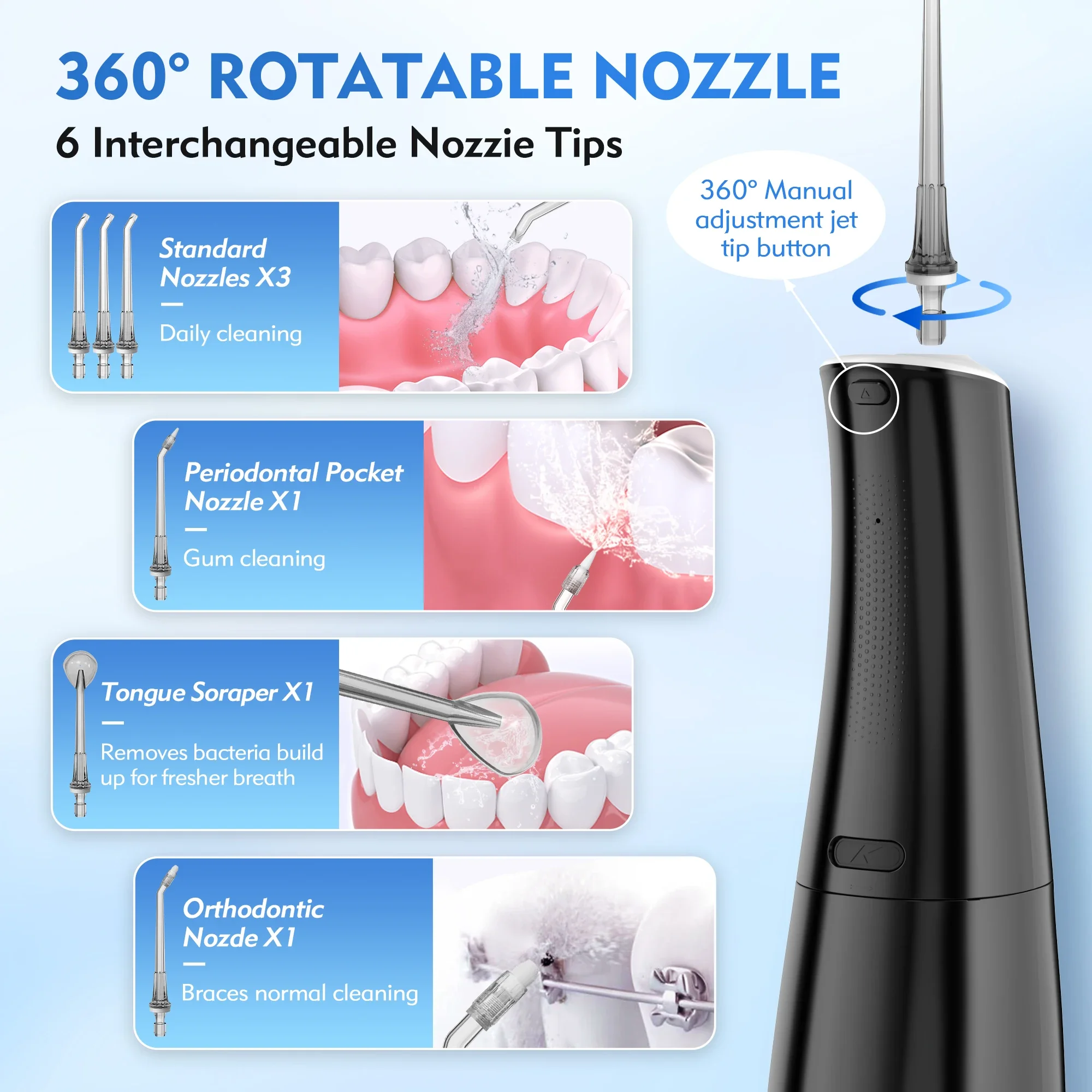 Portable Smart Electric Oral Irrigator Dental Water Flosser USB Rechargeable Deodorizes Breath Freshens Breath Prevents Bad Germ