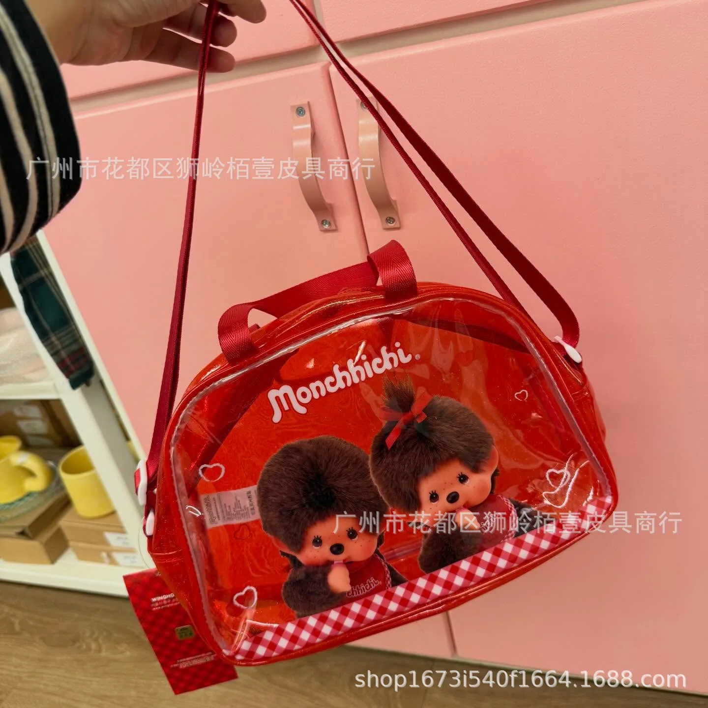 Cartoon-style cute Mengqiqi handbag - large capacity, transparent jelly bag, single shoulder bag, fashionable and versatile, cro