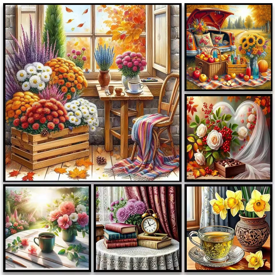 

Теплая осень, милое сердце, тени, цветы, 5D Diy, алмазная живопись, наборы для вышивки крестом, Алмазная мозаика, вышивка для декора комнаты