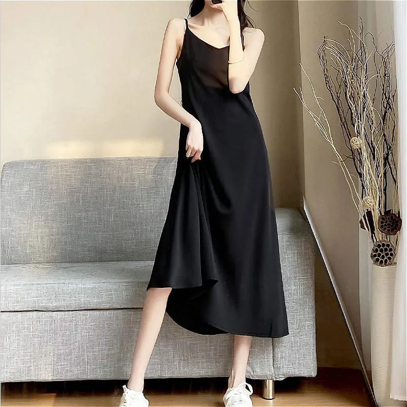 

Платья женские однотонные без рукавов летние в корейском стиле с открытой спиной универсальные элегантные повседневные длинные платья женские модные Ins популярные