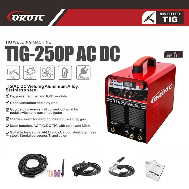 

AC/DC IGBT Inverter TIG Welder Machine 250A, Portable AC/DC TIG/MMA Welder For Aluminum, Stainless Steel, With Pulse