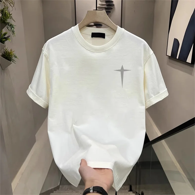 High-end fashion four-pointed star print unisex comfortable 100% cotton short-sleeved T-shirt image 2