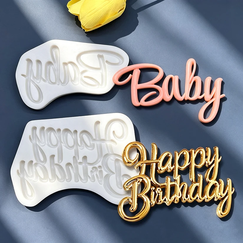 Alles Gute zum Geburtstag Baby Silikon Kuchen Backform Sugarcraft Schokolade Cupcake Harz Werkzeuge Fondant Dekorieren Werkzeuge