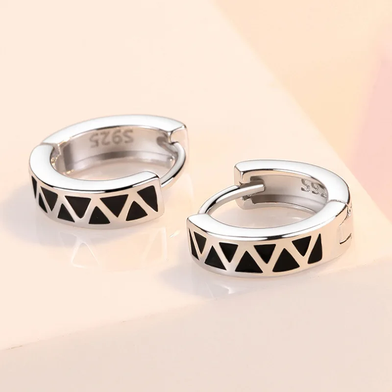 New Retro Geometric Triangle Lattice Temperament Ear Buckle Jewelry 925 Sterling Silver Earrings For Women Valentine\'s Day Gifts