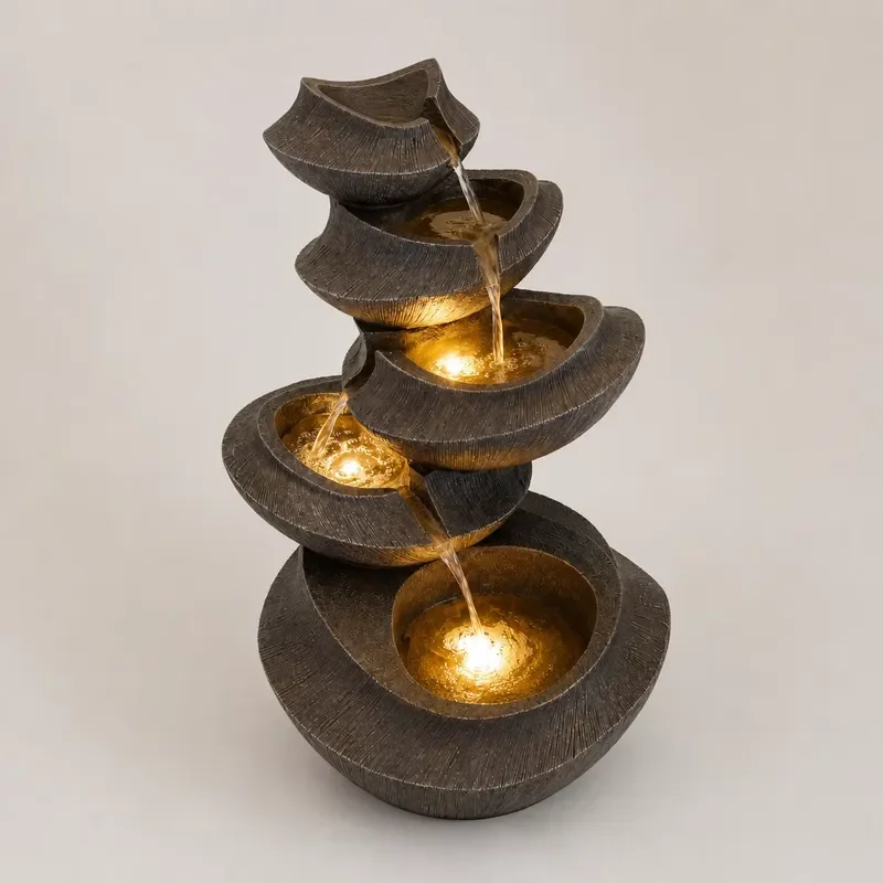 Custom Resin Water Fountain Sculpture LED Light Cascading Bowl Fountain for Garden Hotel and Commercial Decoration