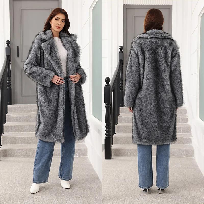 Notch Lapel Long Women's Faux Fur New Thick Youthful Plush Fashion Coat