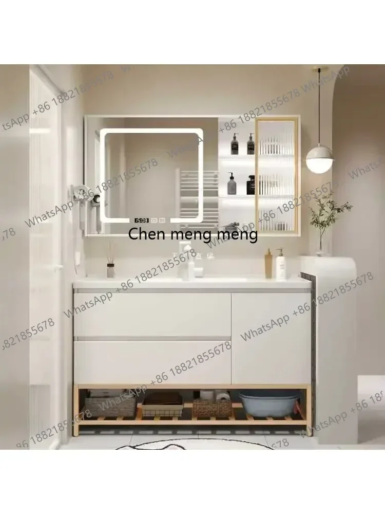 Rr armário de banheiro nórdico com combinação de pia de cerâmica conjunto moderno armário de chão lavatório laje de pedra uma bacia mão era