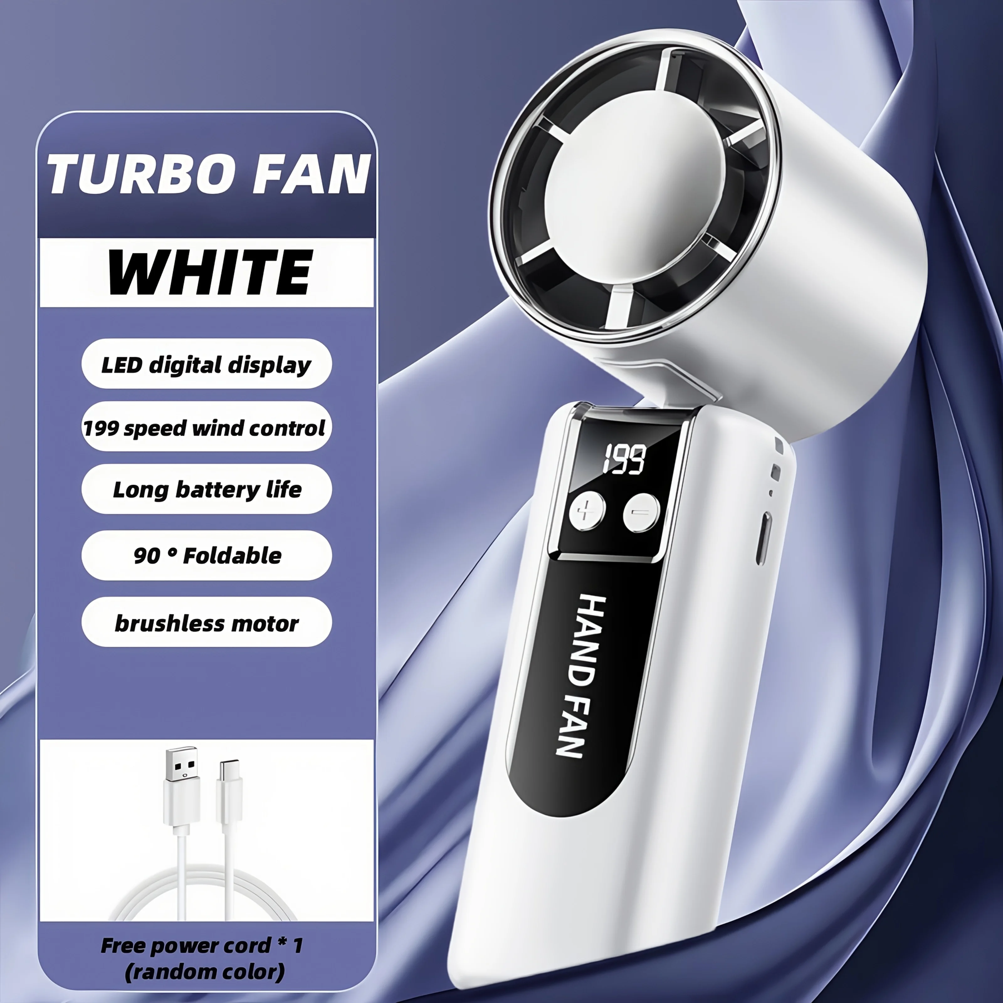 JKUOO USB Handheld Fan 2025 Three-in-One Operation, Portable LargeCapacity Battery Cooling Fan with 199 Adjustable Speeds