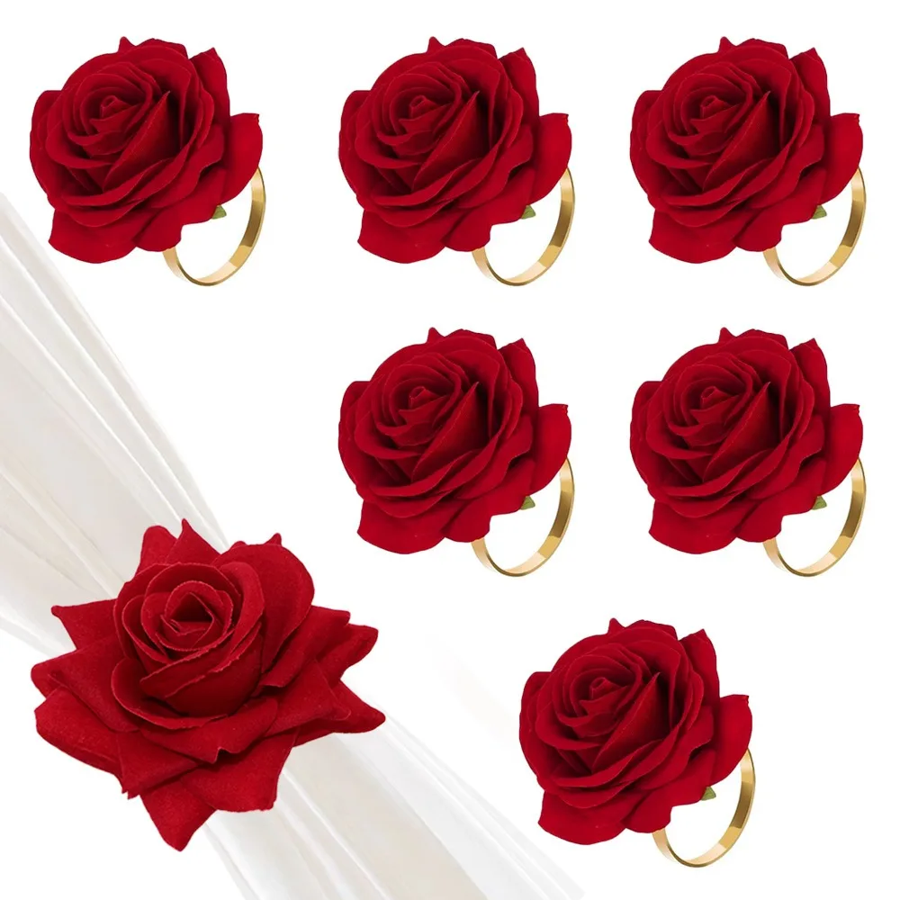 Simulation Rose Napkin Ring Happy 2025 Valentine's Day Party DIY Mr & Mrs Wedding Decor For Weedings Bridal Shower Supplies