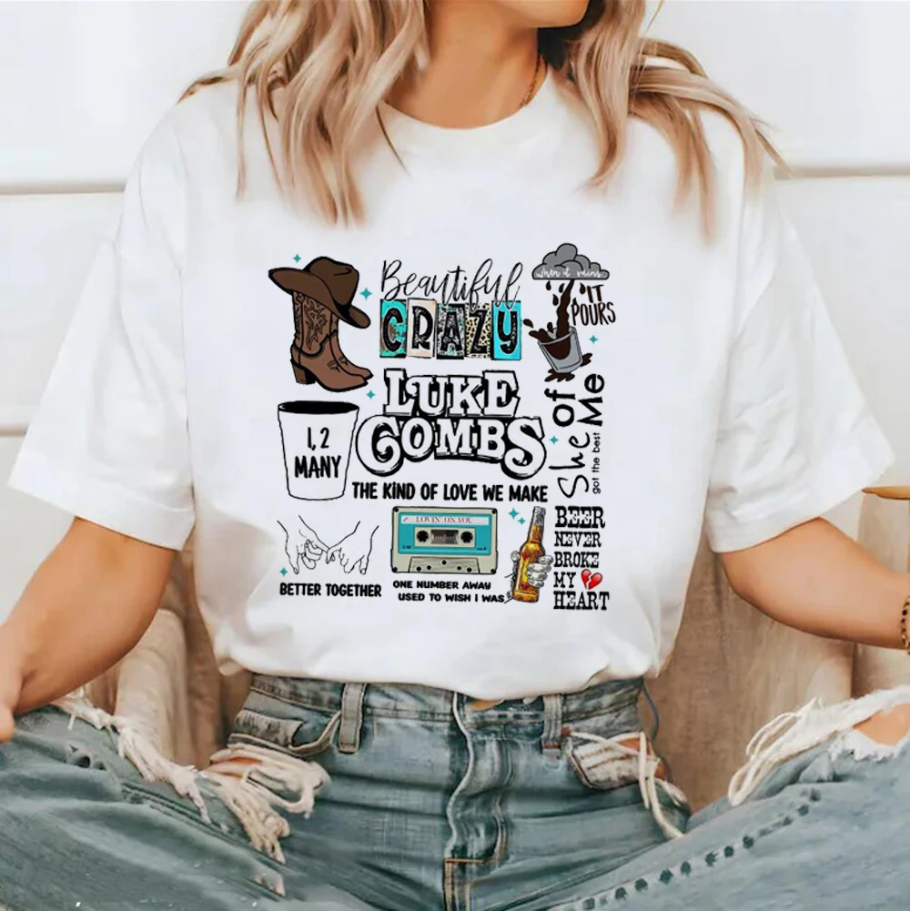 Fashion T-Shirt Luke Combs Country Music T-Shirt Printed Cartoon Trend Versatile Pattern Street Casual Women's Top O-Neck T-Shir