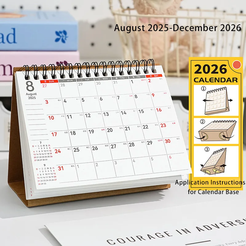 Calendario de escritorio con tapa de doble bobina Simple, adorno de escritorio, planificador de oficina, Bloc de notas, calendario 2026, planificador 2025-2026