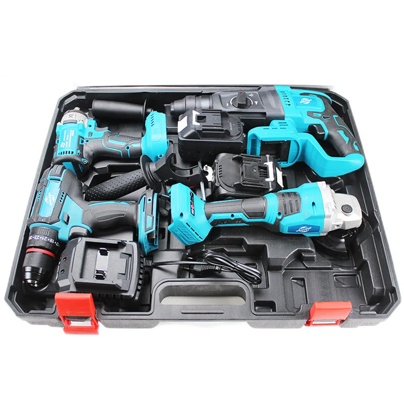 4 Stück 21 V Akku Heavy Duty Maschine Akku-Winkelschleifer Schraubenschlüssel Elektrowerkzeuge Set Elektrische Schlagbohrmaschinen