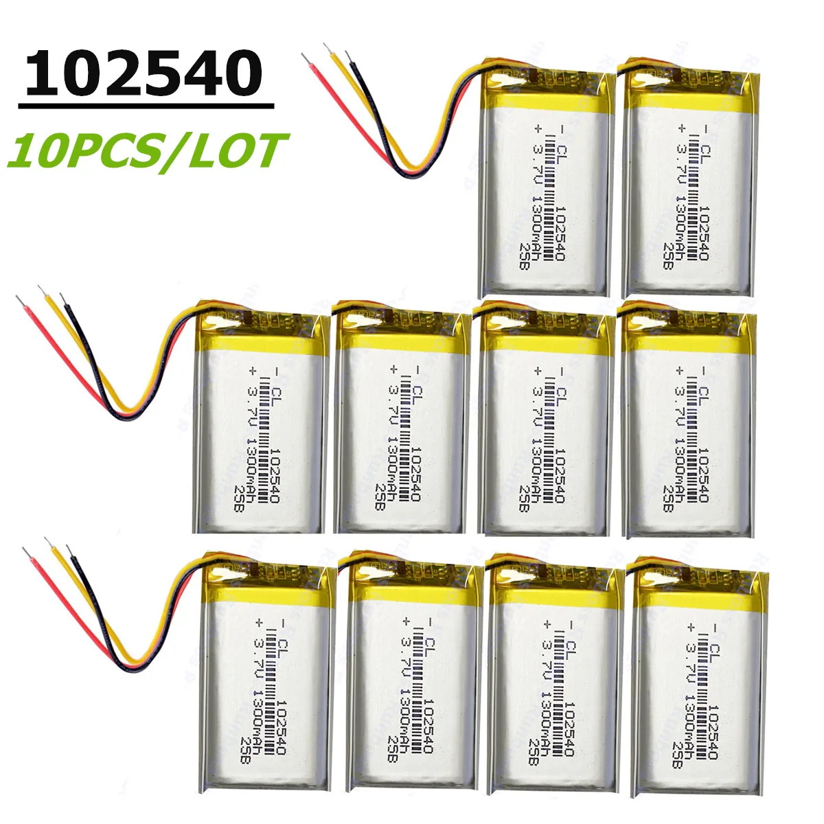 10PCS 3.7V 1300mAh 3 Wires Polymer Lithium Lipo Rechargeable Battery 102540 922543 102439 For GPS Camera Tablet PC Headset Toys
