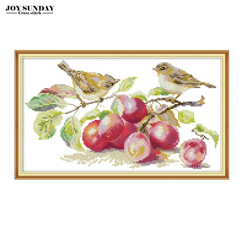 Joy Sunday Cross Stitch Fabric Little Bird and Apricot Aida 14ct Diy Needlework Printed Canvas Embroidery Dmc Kit Home Paintings
