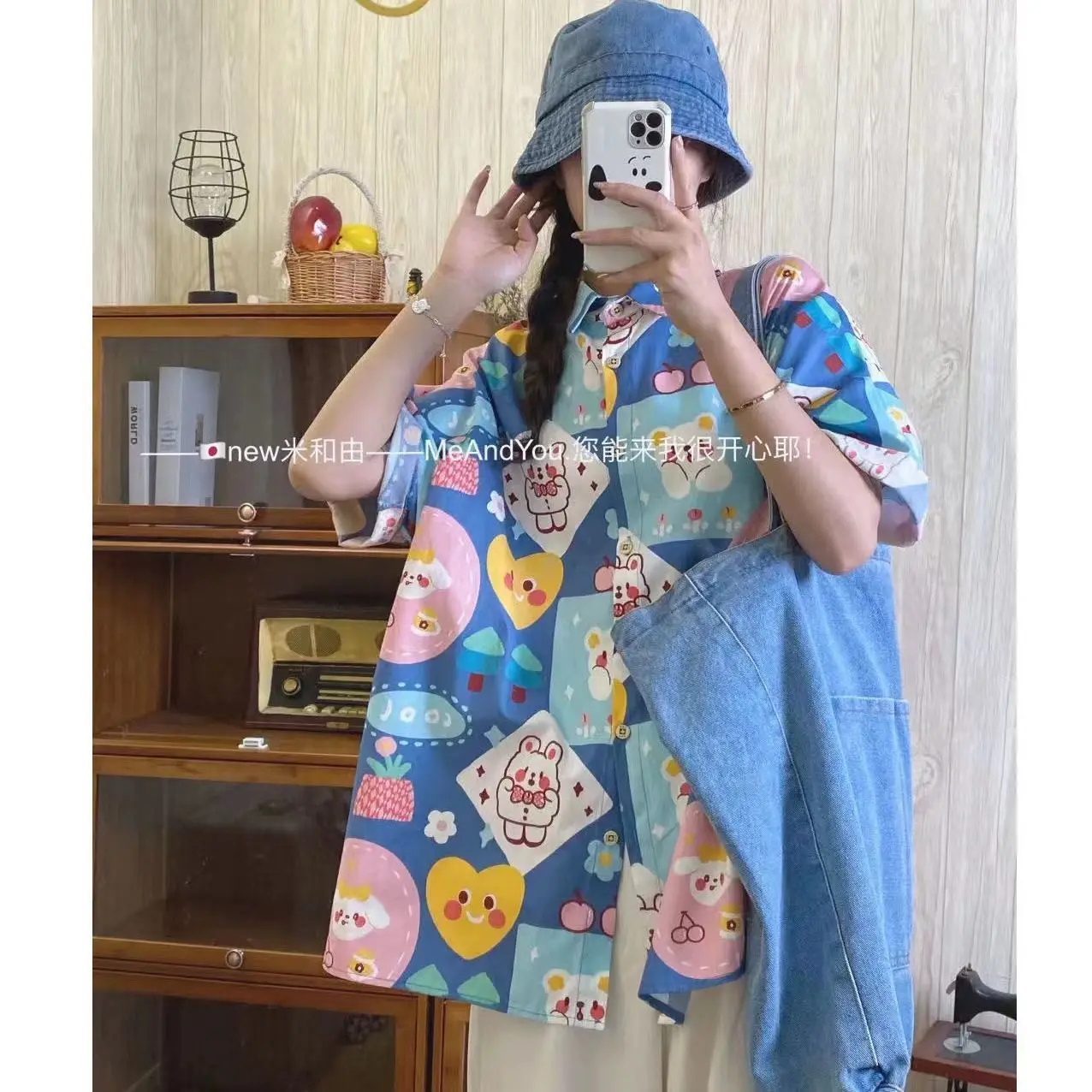 High Quality Japan Kawaii Anime Button Up Shirt Summer Harajuku Oversized Short Sleeve Cute Blouse Cartoon Korean Fashion Teens