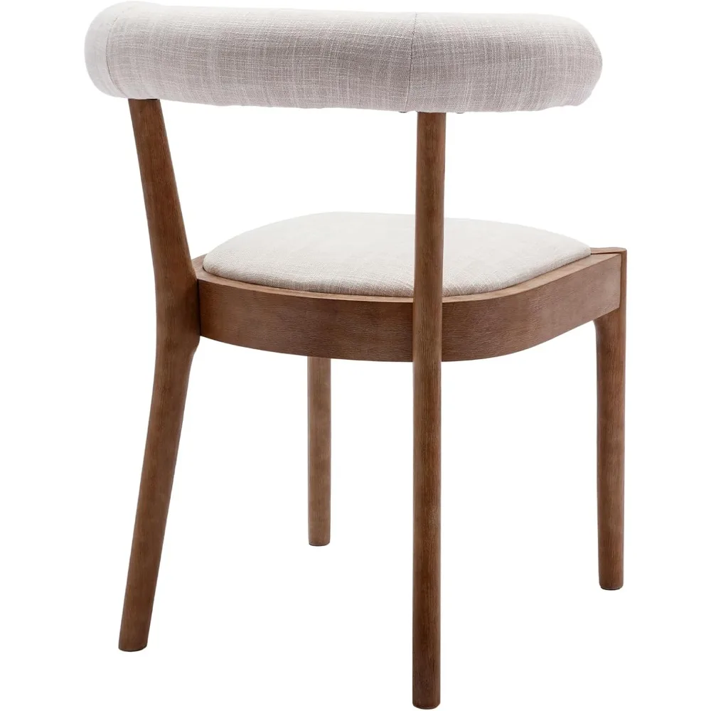 كراسي تناول الطعام الحديثة في منتصف القرن: قماش منجد بإطار من خشب الجوز الطبيعي وظهر منحني من الكتان، مجموعة من 2