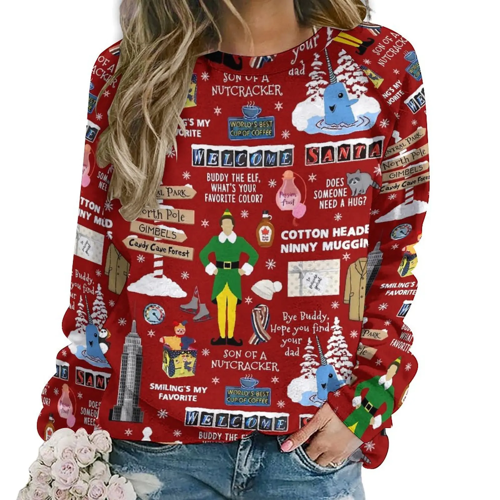 

Christmas Hoodies Buddy The Elf Collage Streetwear Oversize Hoodie Women Long Sleeve Elegant Graphic Casual Sweatshirts