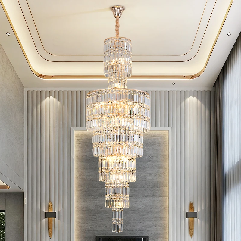 Duplex Living Room Crystal Chandelier Villa Light Luxury French Crystal Chandelier Mid Floor Hollow Spiral Staircase Light 2026