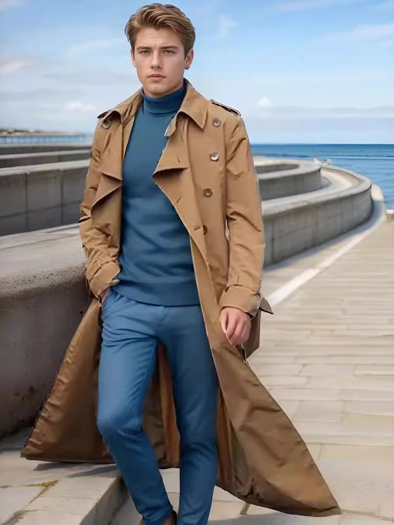 

Модная повседневная удлиненная мужская куртка из денима и хлопка, бесшовная, для делового стиля, портативная, мужская верхняя одежда