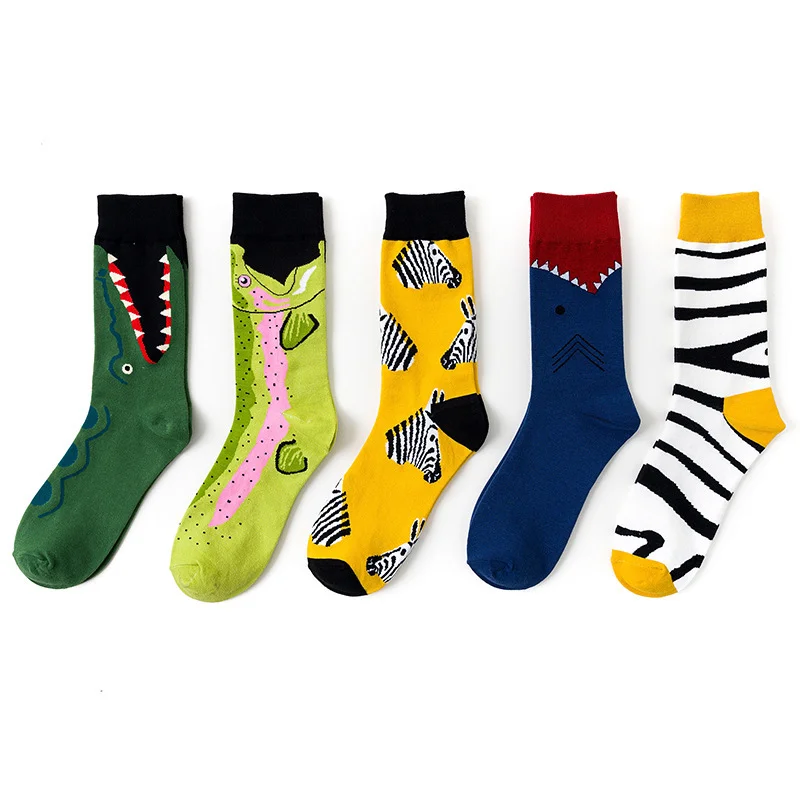 1 Pair Creative Fashion Couple Socks Cotton Casual Women Socks Shark Crocodile Zebra Animal Print Funny Socks