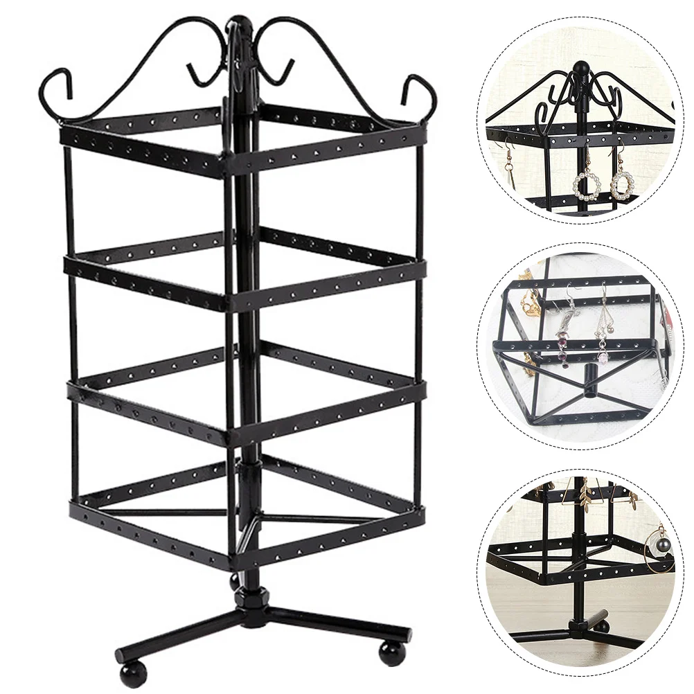 

1 pc Square Jewelry Storage Rack Iron Display Stand For Earrings Necklaces Rotating Organizer Holder Home Decor Gift